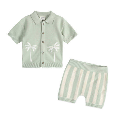 Viverano - Palm Trees Embroidered Baby Shirt & Shorts Set