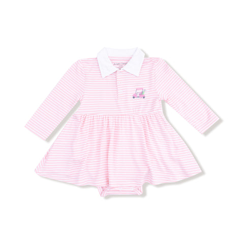 Angel Dear - Long Sleeve Polo Bodysuit Dress - Pink Baby Golf Carts