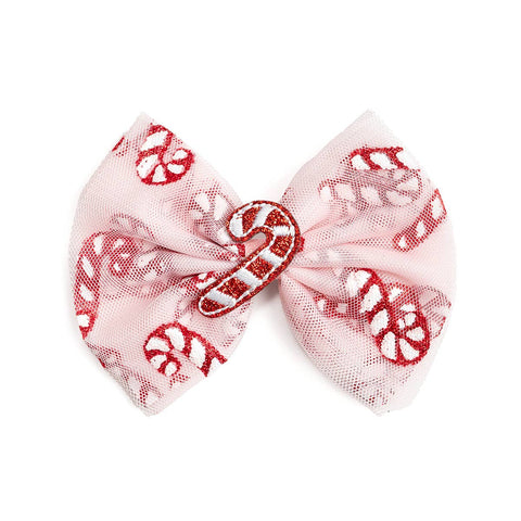 Sweet Wink - Tulle Bow Clip - Candy Cane Confetti