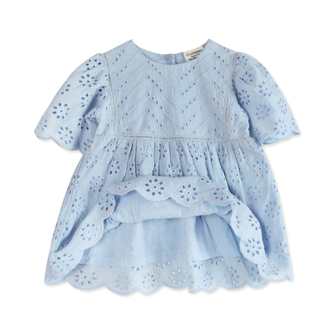 Viverano - Milos Schiffli Baby Dress + Bloomer - Blue