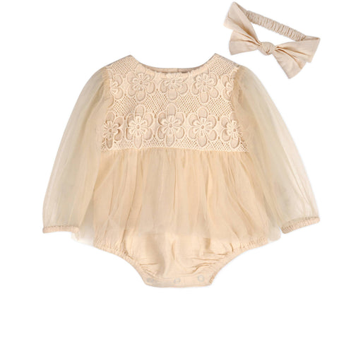 Viverano - Thalia Crochet Lace Tutu Romper & Headband - Vanilla Cream