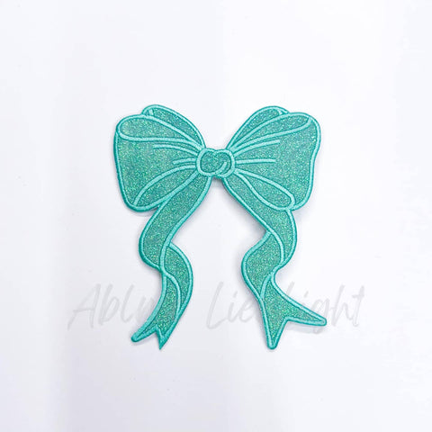 Iron on Patch - Large Glitter Side Bow - Turquoise