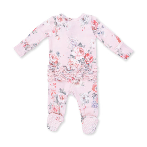 Angel Dear - 2 Way Ruffle Zipper Footie - Painterly Rose Bouquets