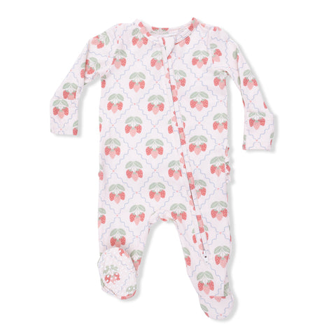 Angel Dear - 2 Way Ruffle Zipper Footie - Sweet Strawberries