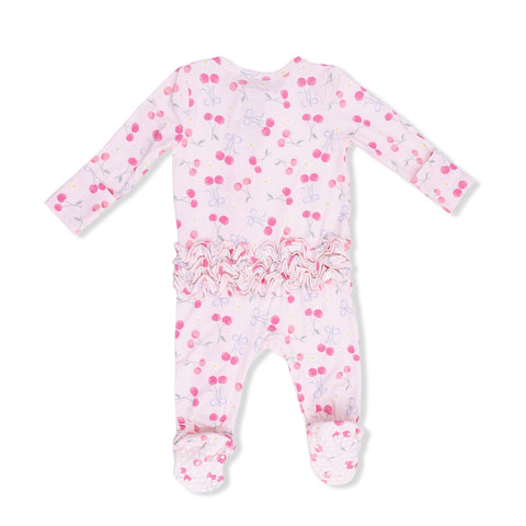 Angel Dear - 2 Way Ruffle Zipper Footie - Sweet Bow Cherries