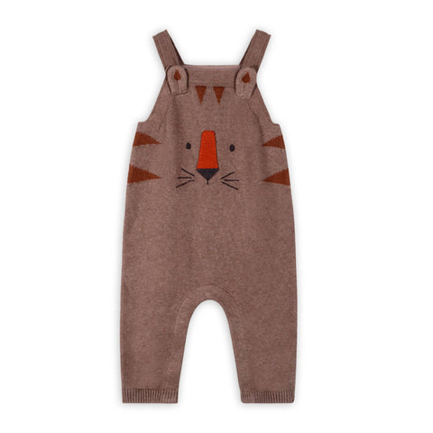 Viverano - Tiger Jacquard Knit Baby Overall Set - Coca Heather