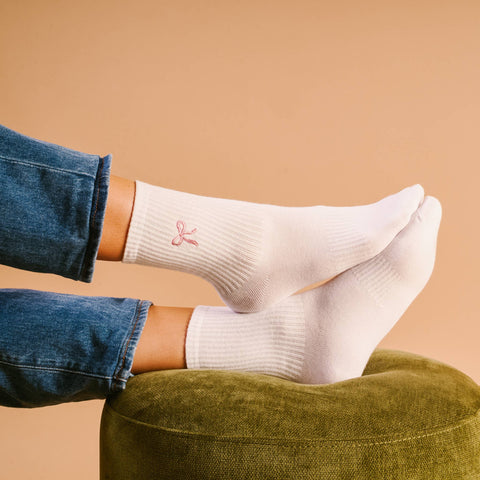 Embroidered Crew Socks - Pink Bow