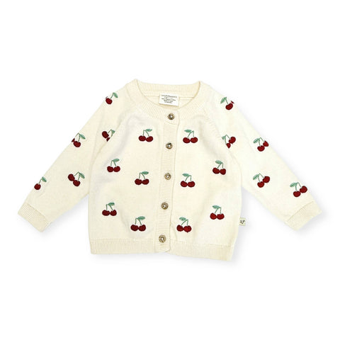 Viverano - Cherry Embroidered Sweater Knit Baby Cardigan