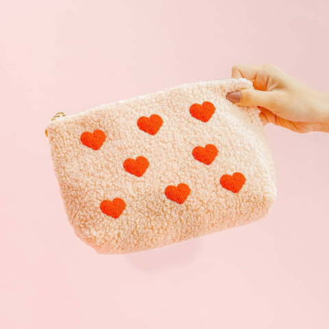 Teddy Pouch - Hearts Pink