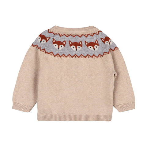 Viverano - Fox Jacquard Fair Isle Sweater Knit Pullover - Oatmeal