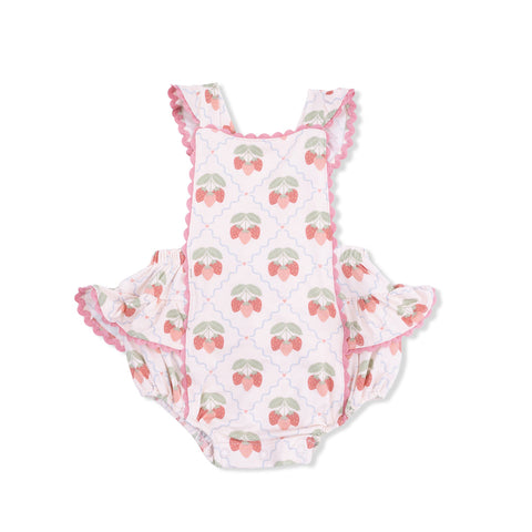 Angel Dear - Ric Rac Ruffle Sunsuit - Sweet Strawberries