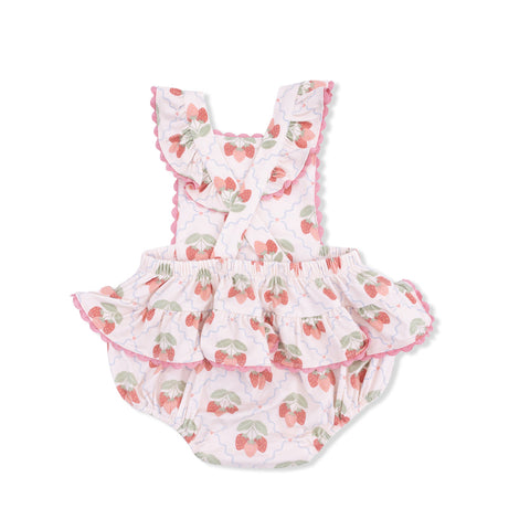 Angel Dear - Ric Rac Ruffle Sunsuit - Sweet Strawberries
