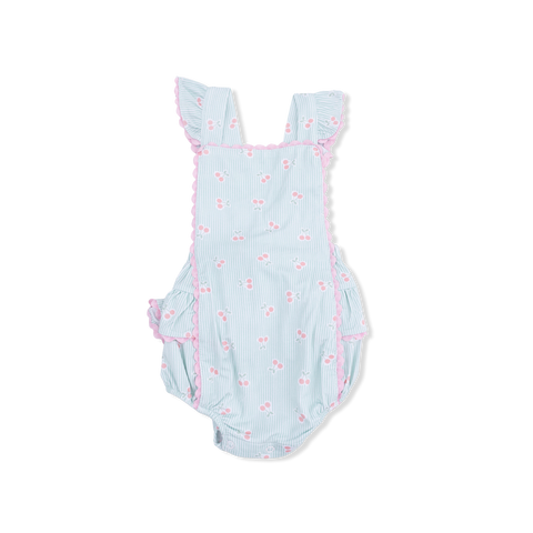 Angel Dear - Ric Rac Ruffle Sunsuit - Tiny Cherry Stripe