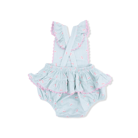 Angel Dear - Ric Rac Ruffle Sunsuit - Tiny Cherry Stripe