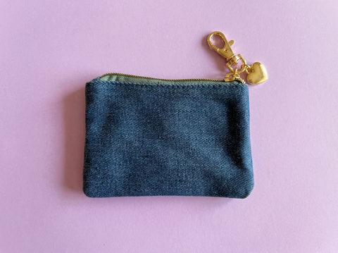 Soft Zipper Keychain Pouch - Denim + Bows