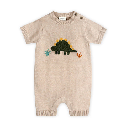 Viverano - Dino Applique Baby Knit Romper - Oat Heather