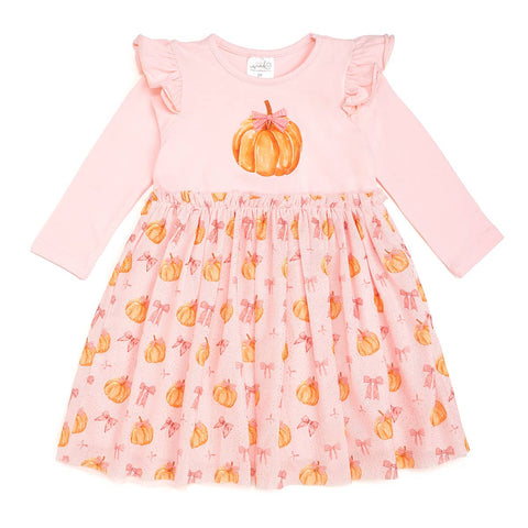 Sweet Wink- Coquette Pumpkin Long Sleeve Tutu Dress