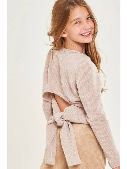 Good Girl - Self-Tie Open Back Chunky Knit Sweater - Taupe