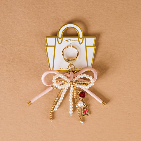 Layered Bow Bag Charm - Blushing Bear