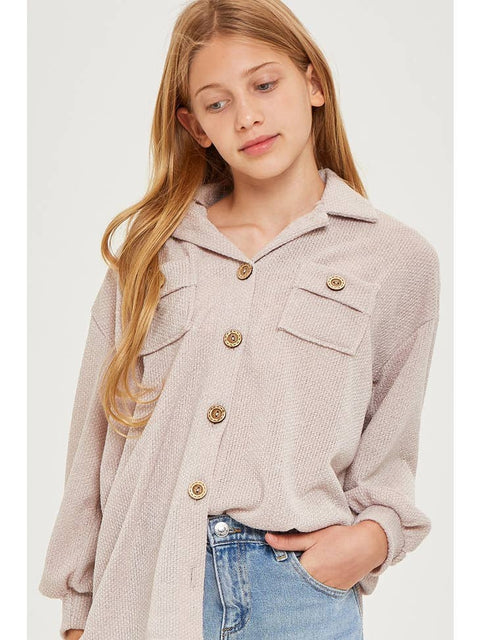 Good Girl - Solid Chest Pocket Shacket - Taupe