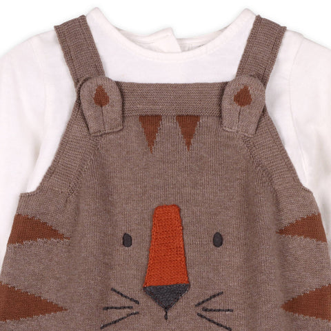 Viverano - Tiger Jacquard Knit Baby Overall Set - Coca Heather