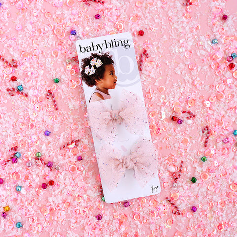 Baby Bling - 2PK Tulle Baby Fab Clips - Pink Tinsel