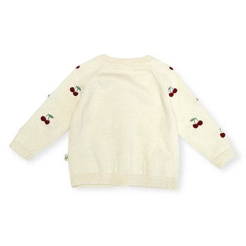 Viverano - Cherry Embroidered Sweater Knit Baby Cardigan