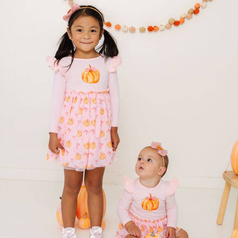 Sweet Wink- Coquette Pumpkin Long Sleeve Tutu Dress