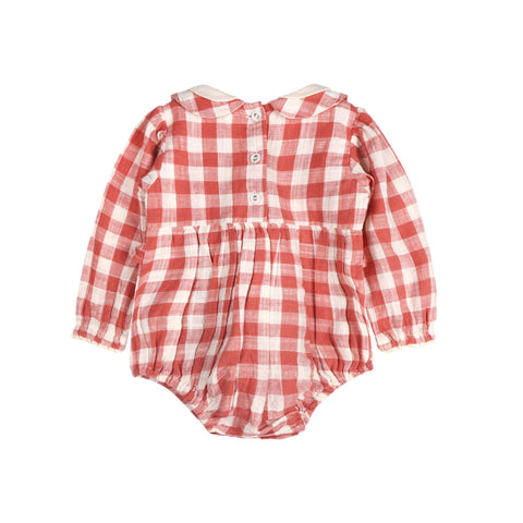 Viverano - Aubrette Gingham Baby Romper & Headband - Cranberry Rust