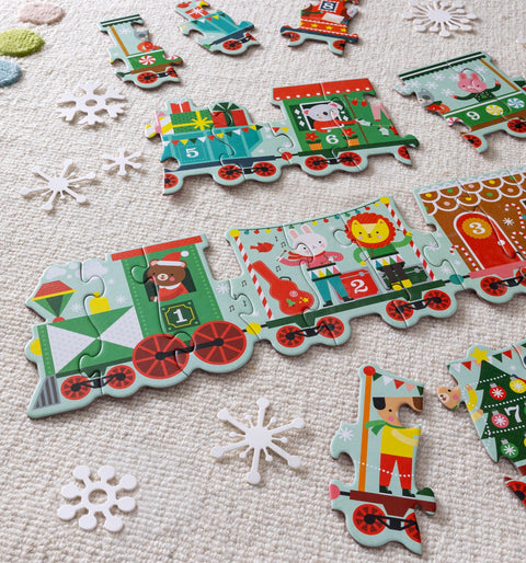 Petit Collage - Shaped Floor Puzzle - Christmas Trains