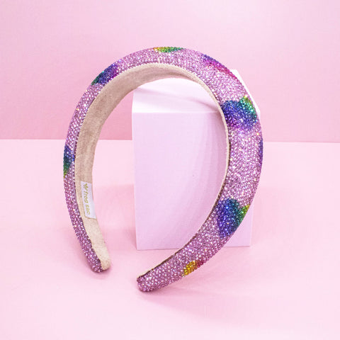 Padded Rhinestone Headband - Multi-Color Rainbow