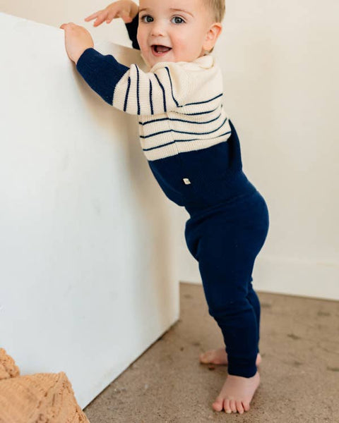 Viverano - Classic Stripe Polo Sweater Knit Pullover & Pant Set - Navy
