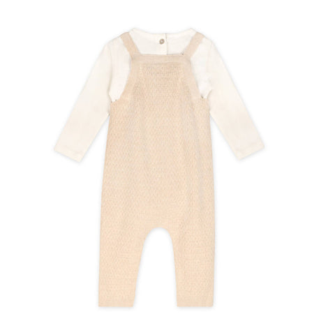 Viverano - Dino Applique Knit Overall Set - Oatmeal