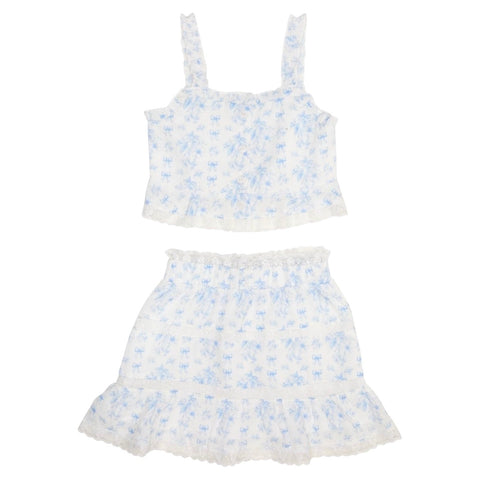 Tiffany Floral Bow Top & Skirt Set - Blue