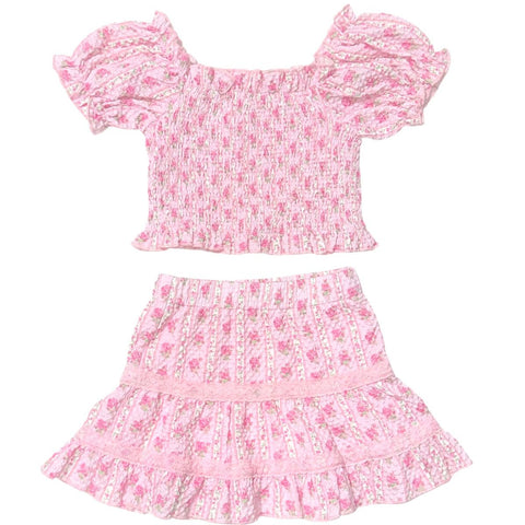 Kayla Floral Socked Top & Skirt Set - Pink