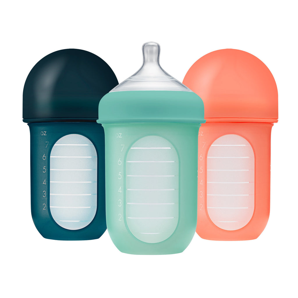Boon - NURSH Silicone Bottle 3-Pack - Mint/Cantaloupe/Navy - 8oz