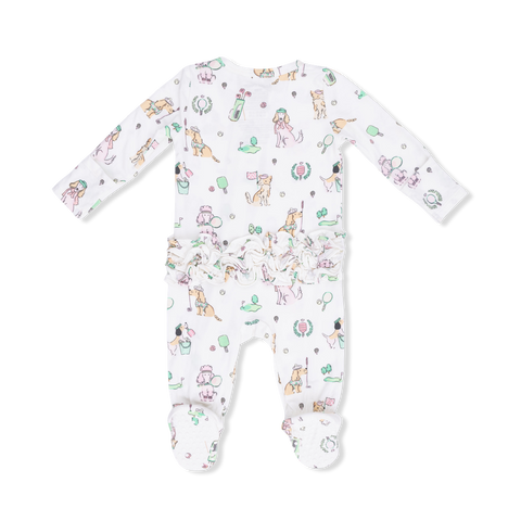 Angel Dear - 2 Way Ruffle Zipper Footie - Country Club Dogs Pink