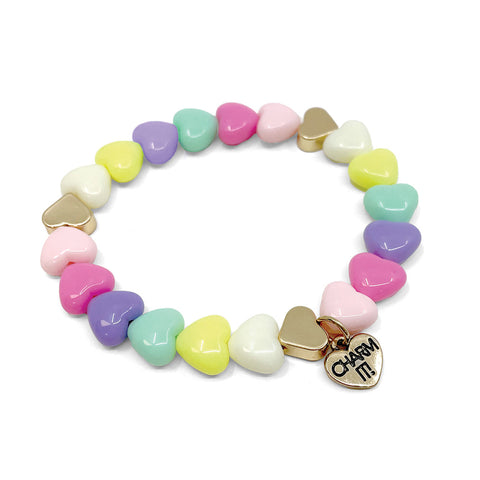 Bead Stretch Bracelet - Gold Pastel Heart