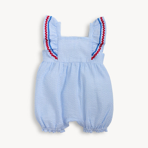 Magnetic Me - Flutter Sleeve Romper - Seesucker Stripe