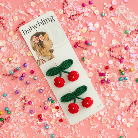 Baby Bling - 2PK Novelty Clips - Crochet Cherries