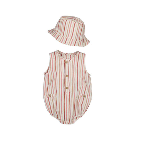 Mayoral - Short Bodysuit w/ Hat - Terracotta Stripe