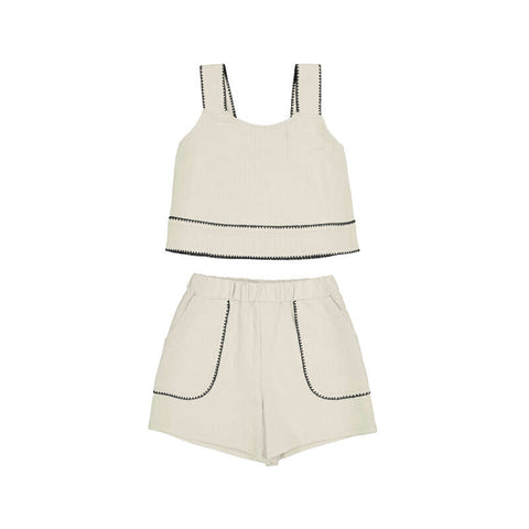 Mayoral - Knit Short Set - Shell w/Black Trim