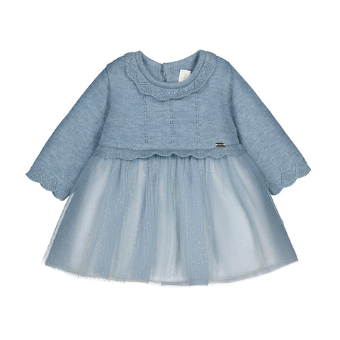Mayoral - Tricot/Tulle Dress - Moon Blue