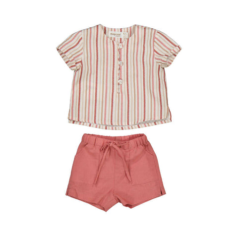 Mayoral - Shirt & Short Set - Terracotta Stripe