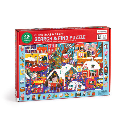 Mudpuppy - 64 Piece Search & Find Puzzle - Christmas Market