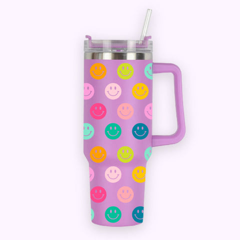 Cleary Lane - 40 Oz Tumbler With Handle - Berry Rainbow Smiley