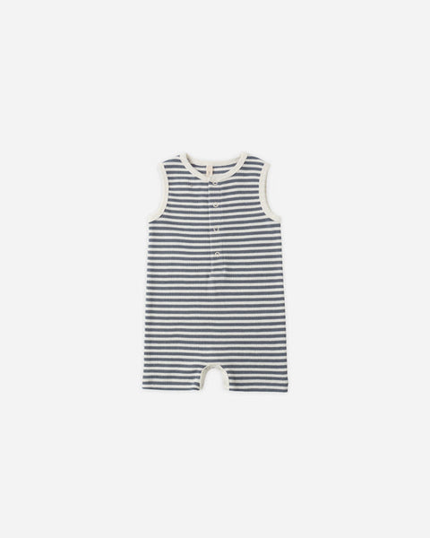 Quincy Mae - Ribbed Henley Romper - Ocean Stripe
