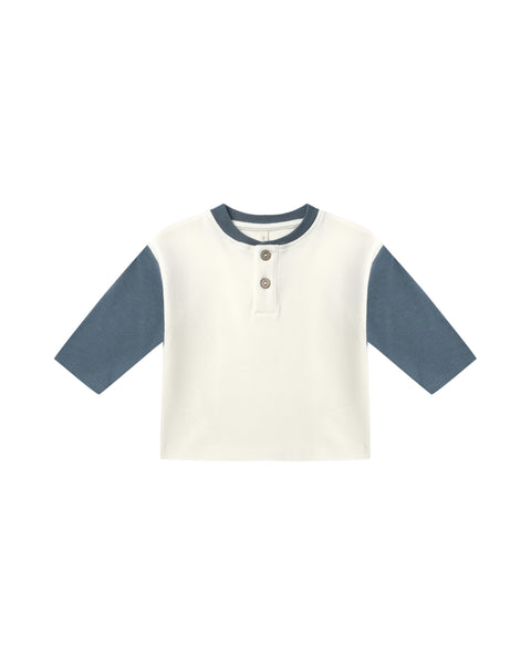 Quincy Mae - Long Sleeve Henley Tee - Ocean
