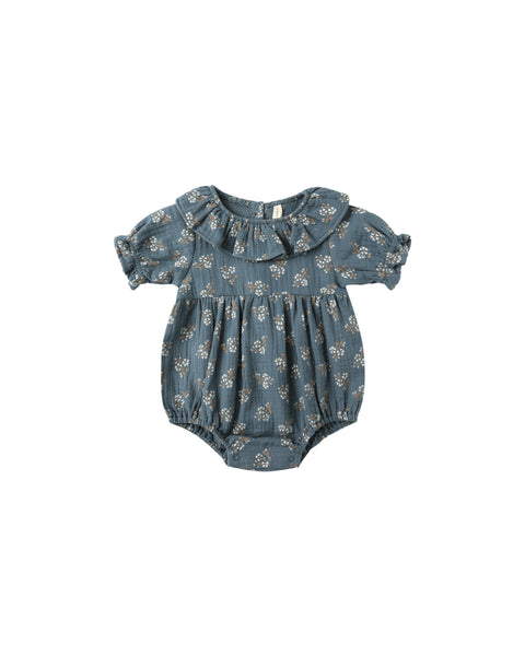 Quincy Mae - Collared Romper - Blue Floral