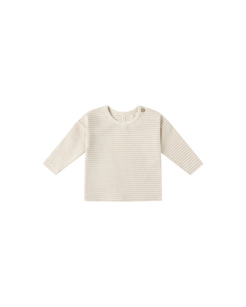 Quincy Mae - Long Sleeve Tee - Oat Micro Stripe